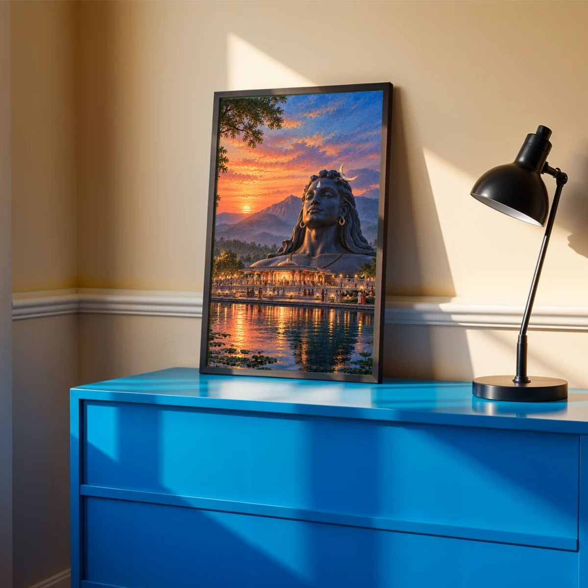 Adiyogi Shiva | Sunset Sacred Mountain Gallery Wrap Canvas Curate Black Premium Wall Art Canvas by MeriDeewar
