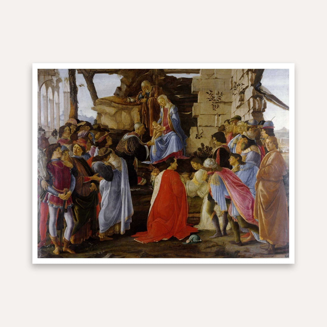 Adoration of the Magi by Botticelli | Christian Painting for Living Room | Renaissance Wall Art 4 : 3 Horizontal Premium Wall Art Canvas by MeriDeewar