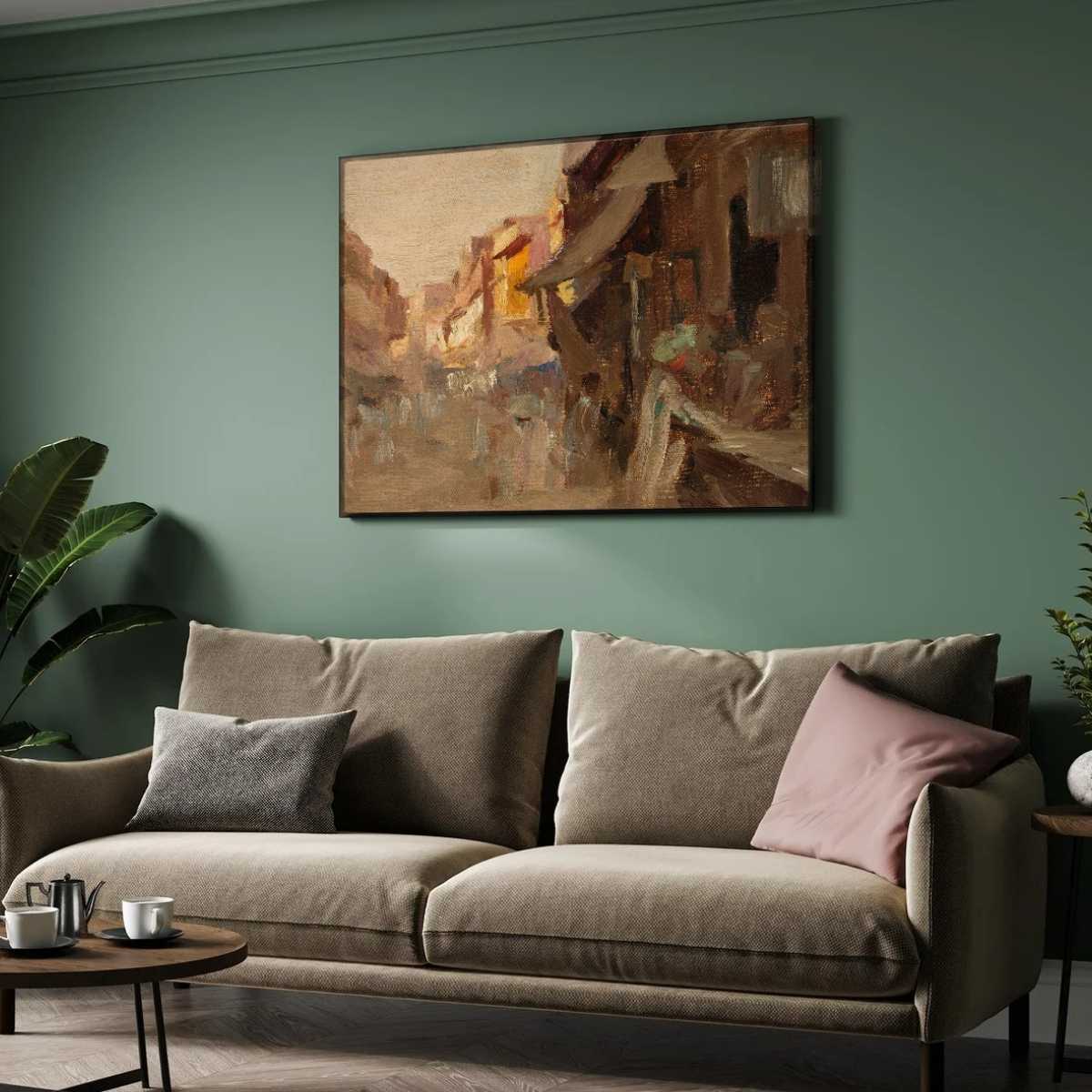 Agra Street Scene Oil Painting | Horizontal Framed Print 4 : 3 Horizontal Premium Wall Art Canvas by MeriDeewar