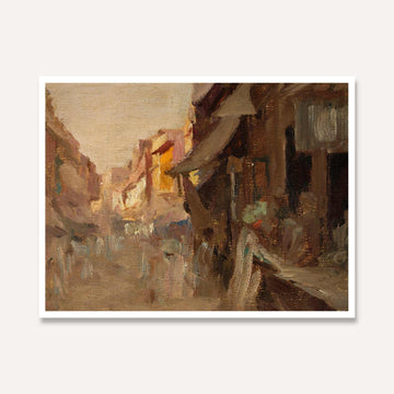 Agra Street Scene Oil Painting | Horizontal Framed Print 4 : 3 Horizontal Premium Wall Art Canvas by MeriDeewar