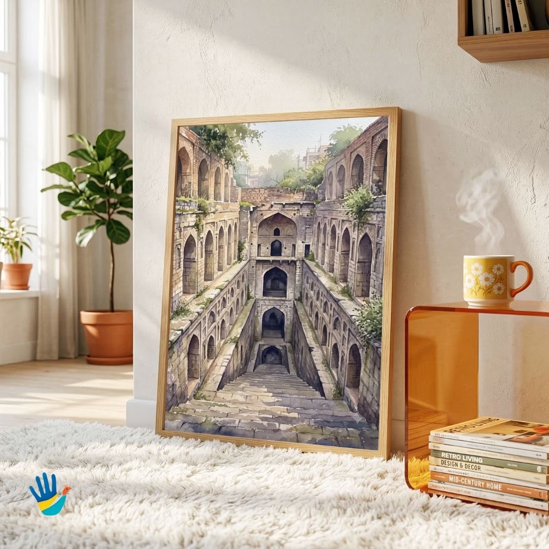 Agrasen ki Baoli | Delhi Historic Stepwell Subterranean Architecture Framed Art 3 : 4 Vertical Premium Wall Art Canvas by MeriDeewar