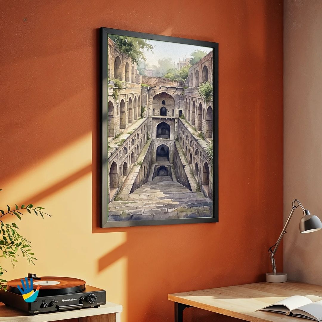 Agrasen ki Baoli | Delhi Historic Stepwell Subterranean Architecture Framed Art 3 : 4 Vertical Premium Wall Art Canvas by MeriDeewar