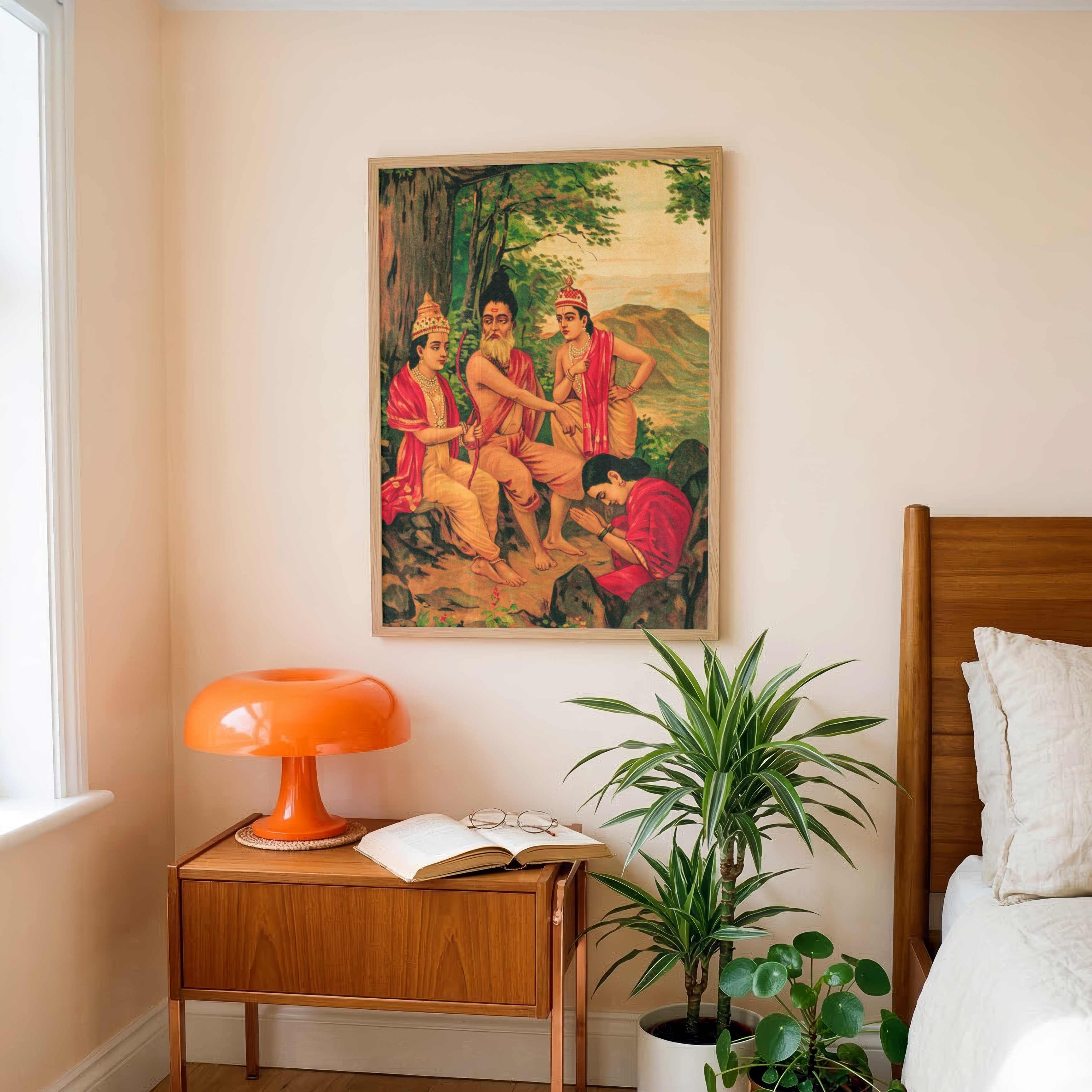 Ahalya Udhar Painting by Raja Ravi Varma | Spiritual Wall Art for Pooja Room & Living Room 2 : 3 Vertical Premium Wall Art Canvas by MeriDeewar