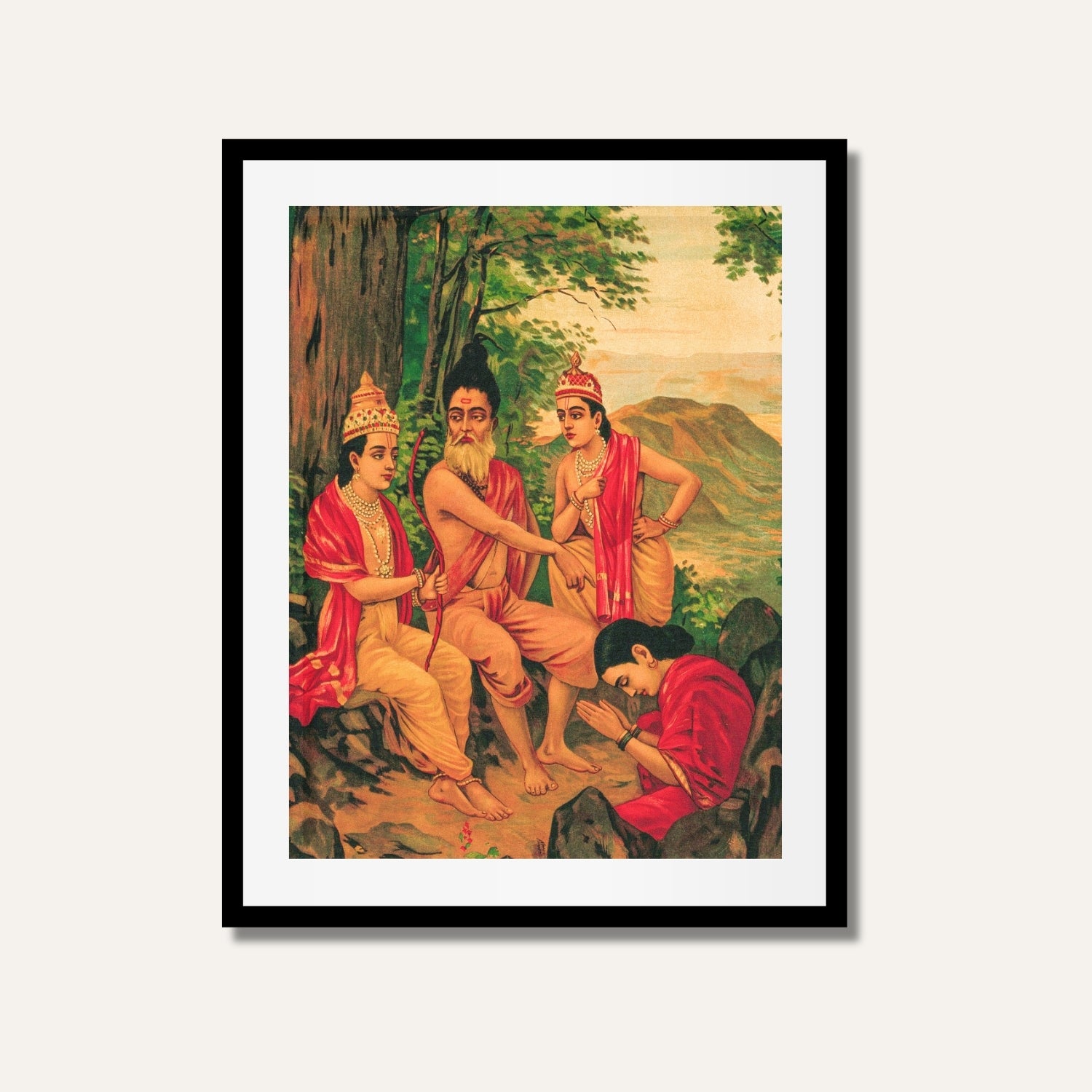 Ahalya Udhar Painting – Raja Ravi Varma Indian Mythology Wall Art | MeriDeewar 2 : 3 Vertical Premium Wall Art Canvas by MeriDeewar