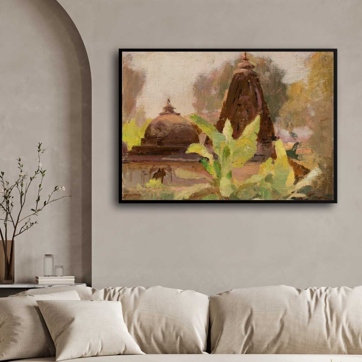 Ahmadabad Jain Temple Oil Painting | Horizontal Framed Print 4 : 3 Horizontal Premium Wall Art Canvas by MeriDeewar