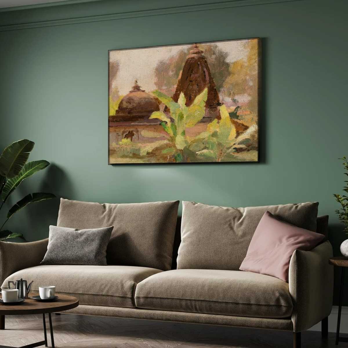 Ahmadabad Jain Temple Oil Painting | Horizontal Framed Print 4 : 3 Horizontal Premium Wall Art Canvas by MeriDeewar