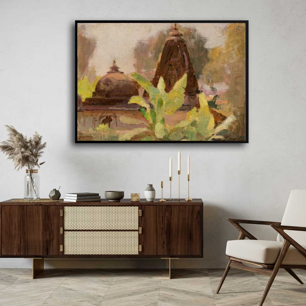 Ahmadabad Jain Temple Oil Painting | Horizontal Framed Print 4 : 3 Horizontal Premium Wall Art Canvas by MeriDeewar