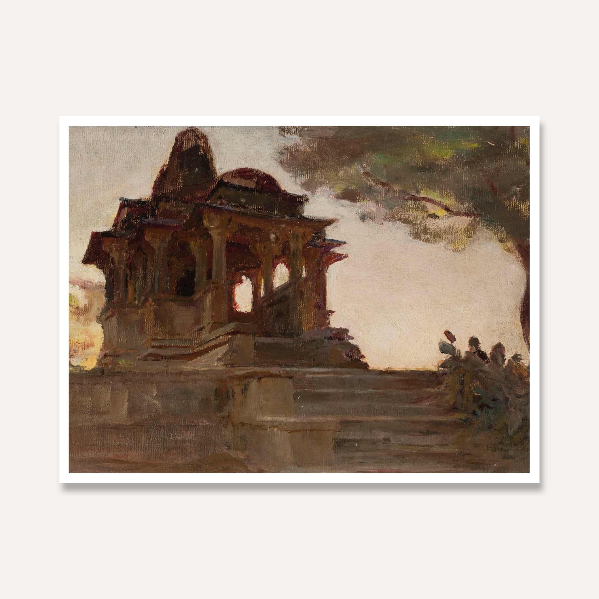 Ahmadabad Temple Pavilion Oil Painting | Horizontal Framed Print 4 : 3 Horizontal Premium Wall Art Canvas by MeriDeewar