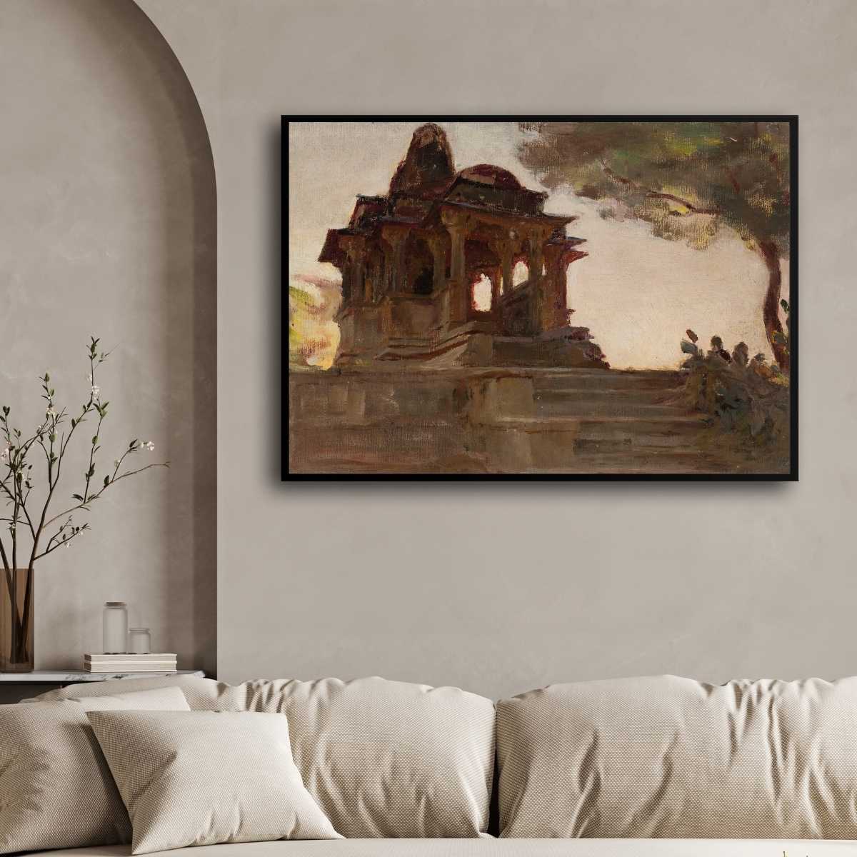 Ahmadabad Temple Pavilion Oil Painting | Horizontal Framed Print 4 : 3 Horizontal Premium Wall Art Canvas by MeriDeewar