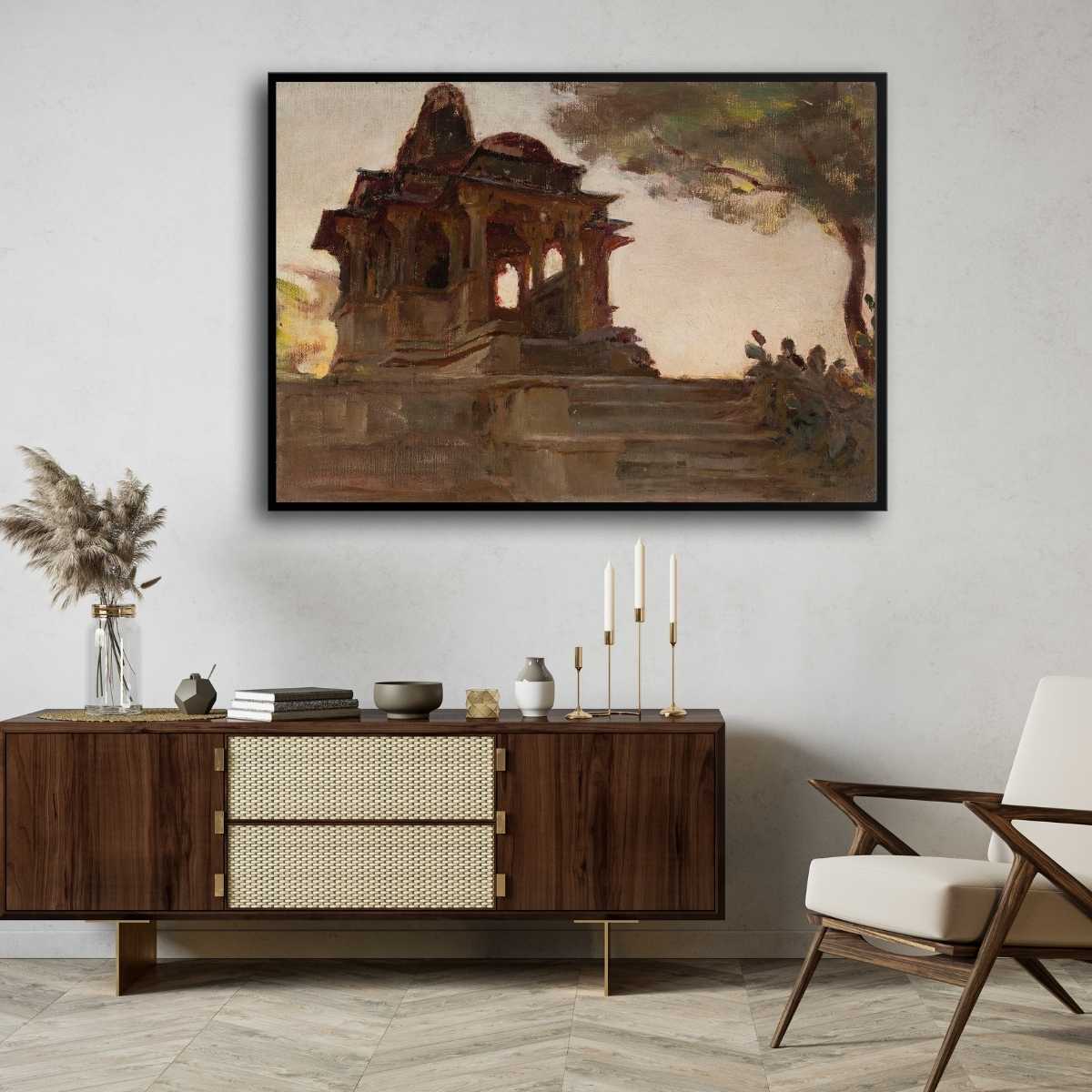 Ahmadabad Temple Pavilion Oil Painting | Horizontal Framed Print 4 : 3 Horizontal Premium Wall Art Canvas by MeriDeewar