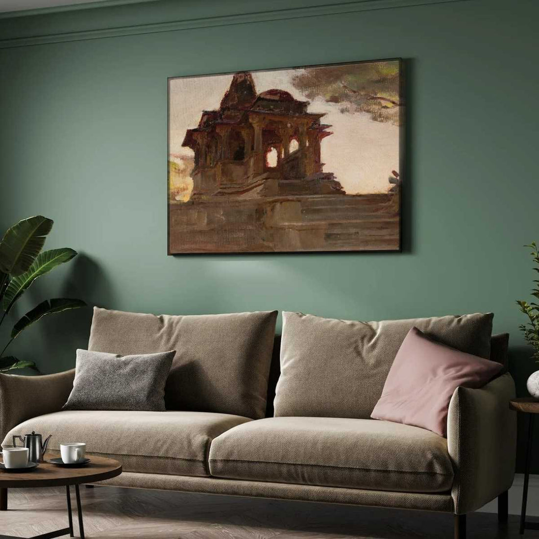 Ahmadabad Temple Pavilion Oil Painting | Horizontal Framed Print 4 : 3 Horizontal Premium Wall Art Canvas by MeriDeewar