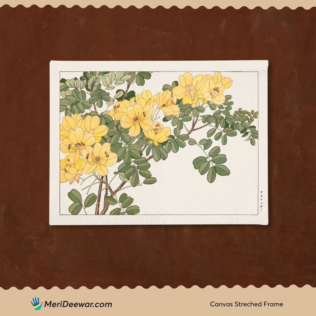 Allamanda flower,Japanese woodblock art 3 : 4 Horizontal New Premium Wall Art Canvas by MeriDeewar