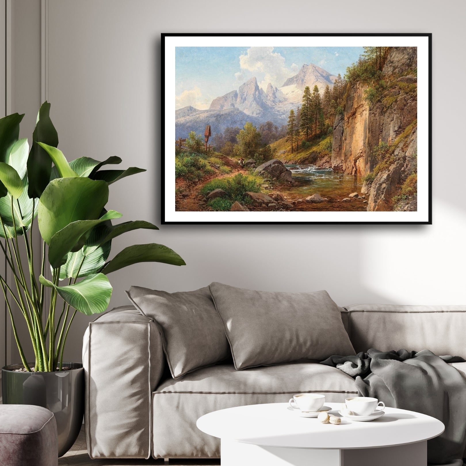 Alpine Tranquility – Majestic Mountain Landscape 2 : 3 Horizontal Premium Wall Art Canvas by MeriDeewar