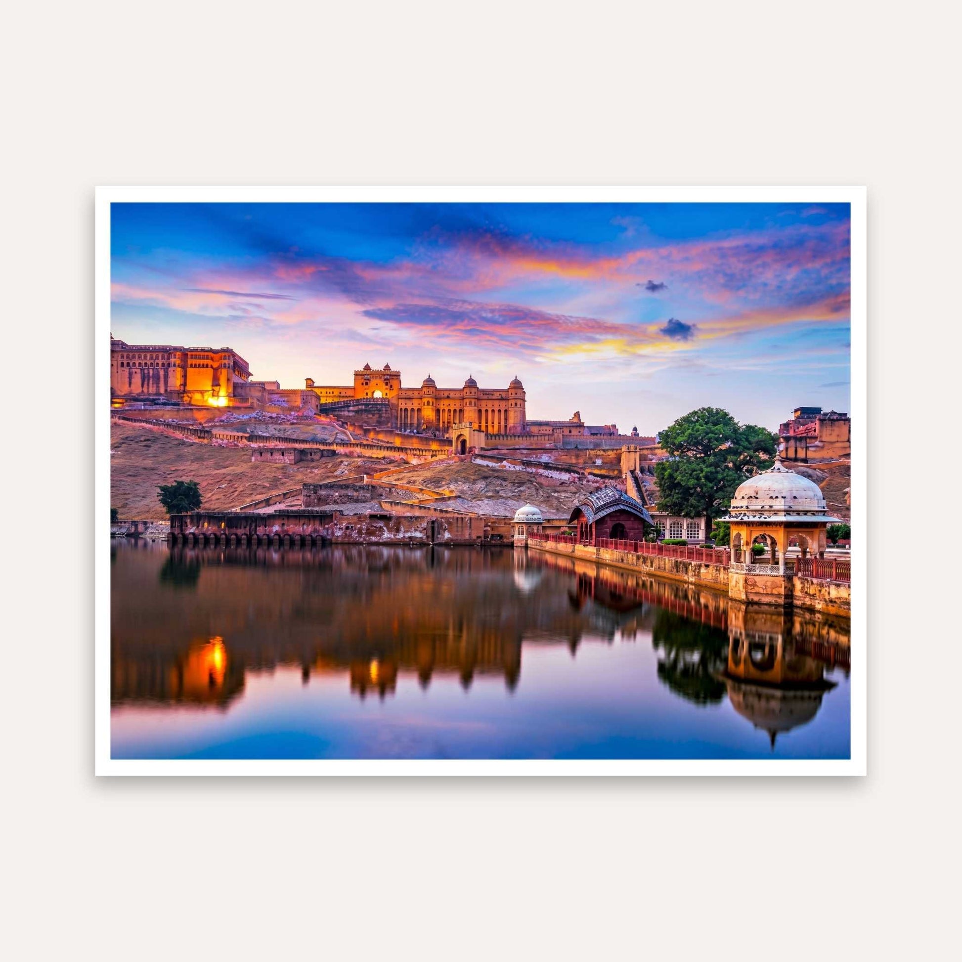 Amber Fort Sunset Painting for Living Room | Rajasthan Wall Art | Giclée Fine Art Print 5 : 4 Horizontal Premium Wall Art Canvas by MeriDeewar