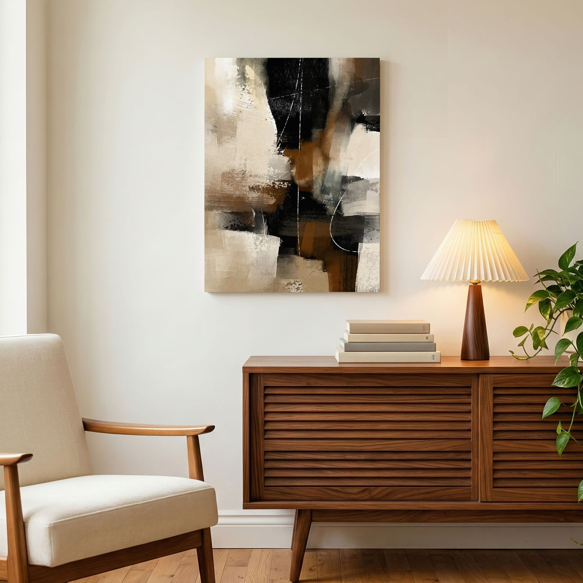 Amber & Obsidian | Modern Moody Earth Tone Textured Abstract Fine Wall Art 3 : 4 Vertical Premium Wall Art Canvas by MeriDeewar