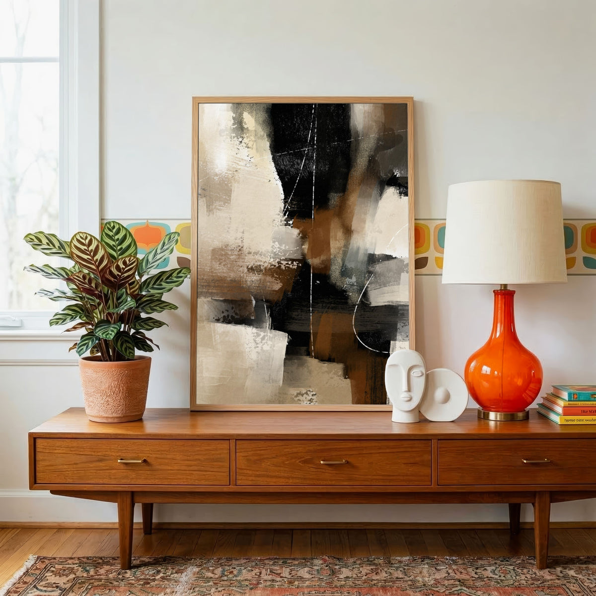 Amber & Obsidian | Modern Moody Earth Tone Textured Abstract Fine Wall Art 3 : 4 Vertical Premium Wall Art Canvas by MeriDeewar