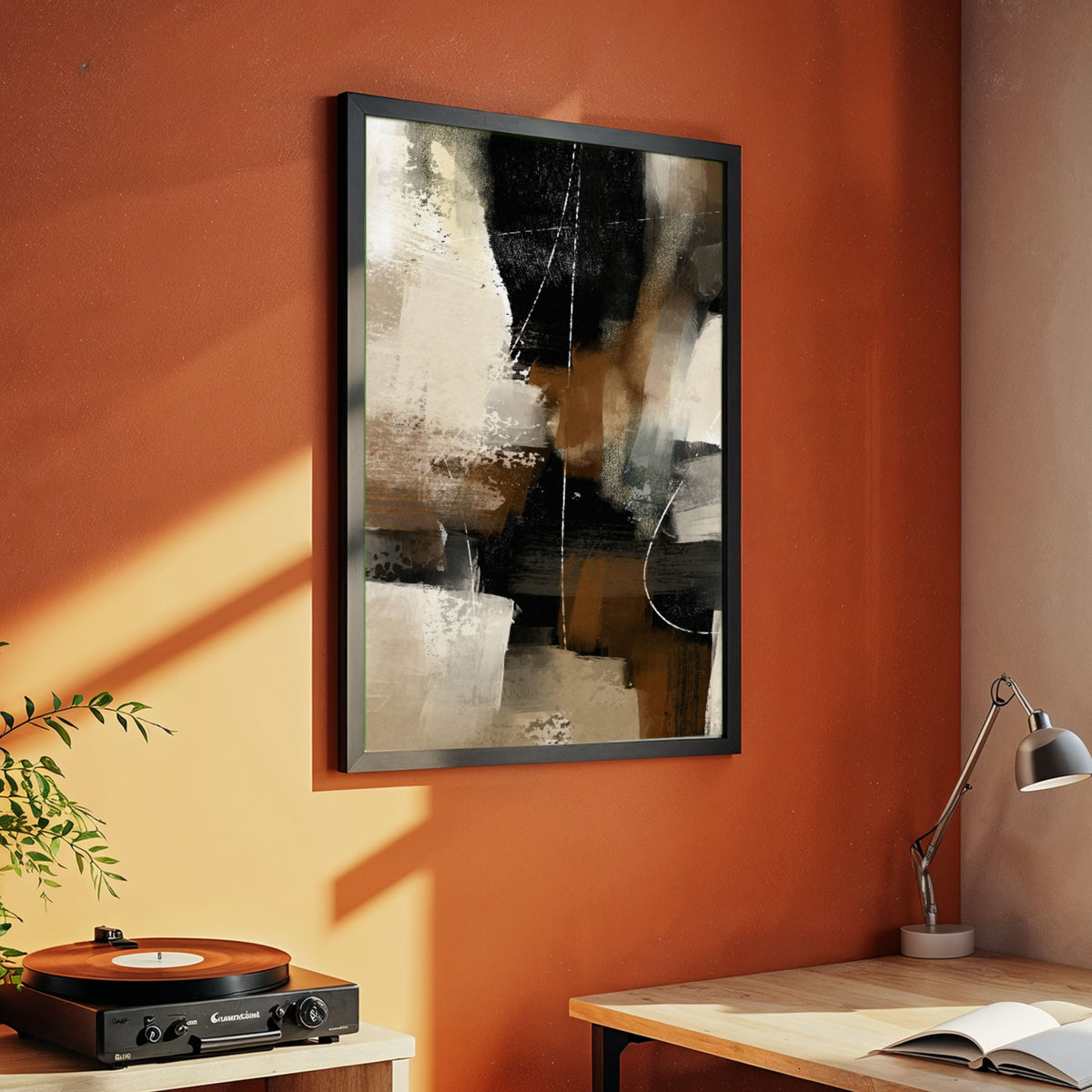 Amber & Obsidian | Modern Moody Earth Tone Textured Abstract Fine Wall Art 3 : 4 Vertical Premium Wall Art Canvas by MeriDeewar