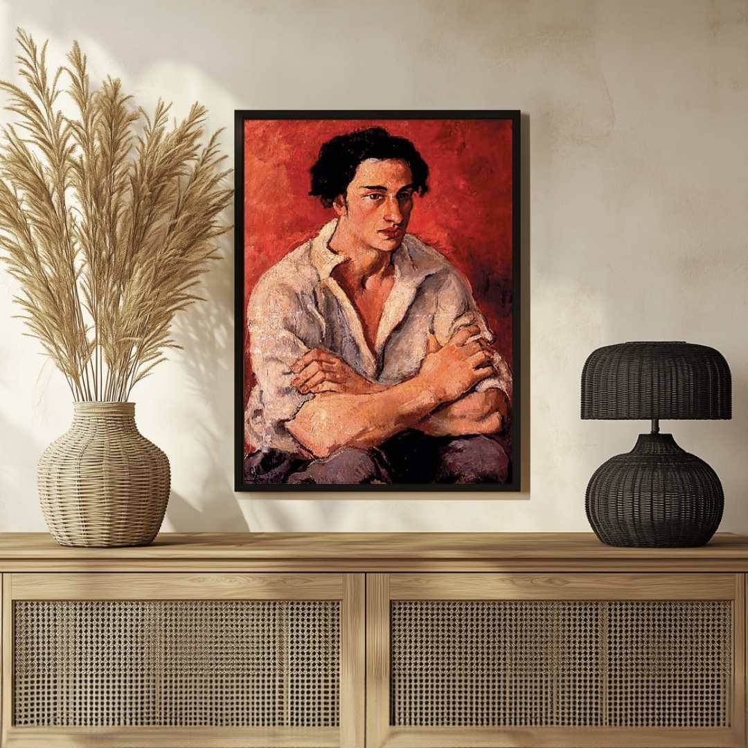 Amrita Sher-Gil Amadeo Modigliani Portrait | Vertical Black Framed Wall Art 3 : 4 Vertical Premium Wall Art Canvas by MeriDeewar