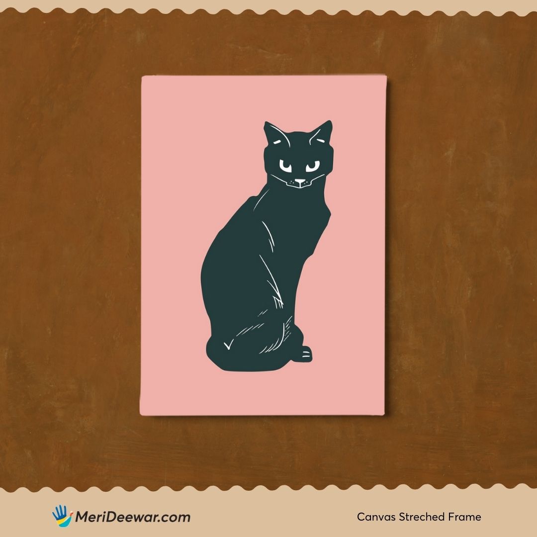 Angry Pink Cat Painting 3 : 4 Vertical New Premium Wall Art Canvas by MeriDeewar