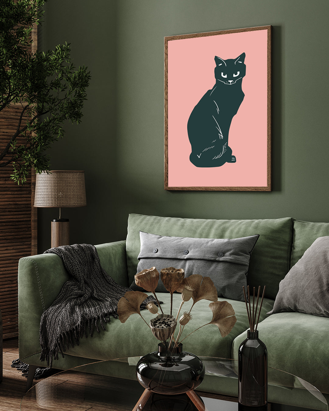 Angry Pink Cat Painting 3 : 4 Vertical New Premium Wall Art Canvas by MeriDeewar