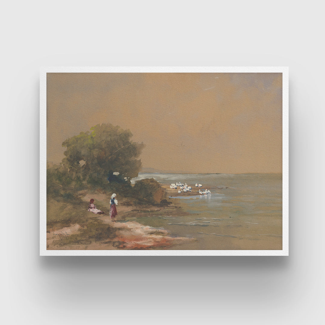 Antal Neogrády Painting Deti pri jazere 3 : 4 Horizontal New Premium Wall Art Canvas by MeriDeewar