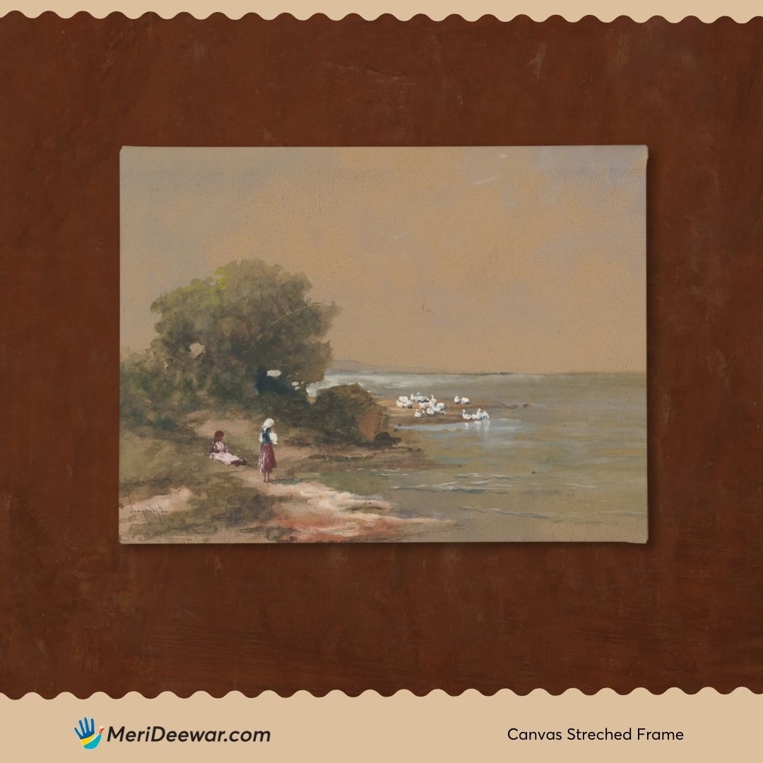 Antal Neogrády Painting Deti pri jazere 3 : 4 Horizontal New Premium Wall Art Canvas by MeriDeewar