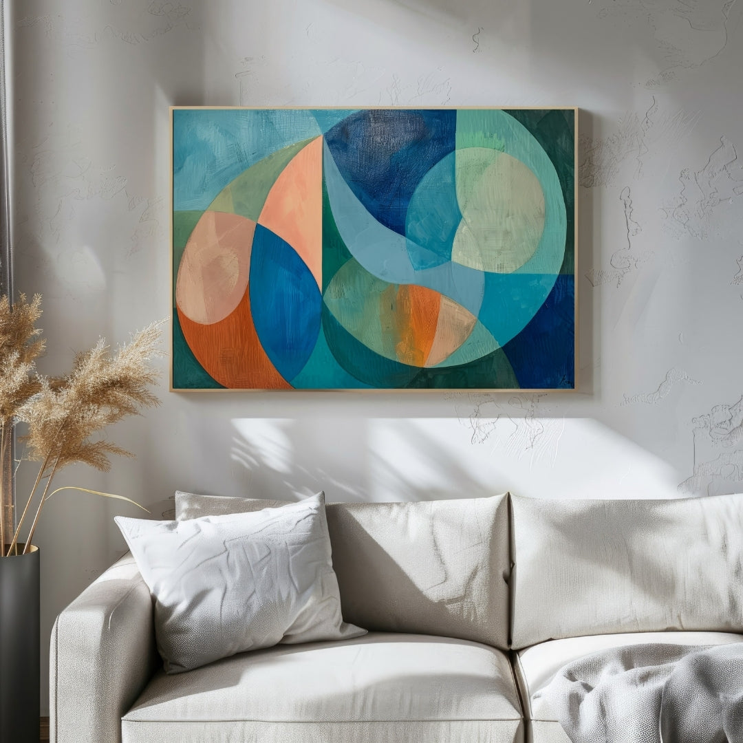 Aqua Rhythm – Modern Geometric Abstract Wall Art Print 2 : 3 Horizontal Premium Wall Art Canvas by MeriDeewar
