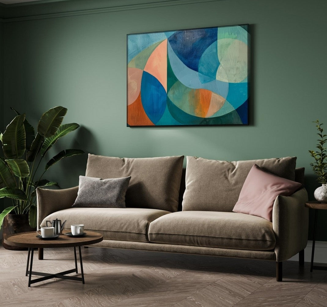 Aqua Rhythm – Modern Geometric Abstract Wall Art Print 2 : 3 Horizontal Premium Wall Art Canvas by MeriDeewar