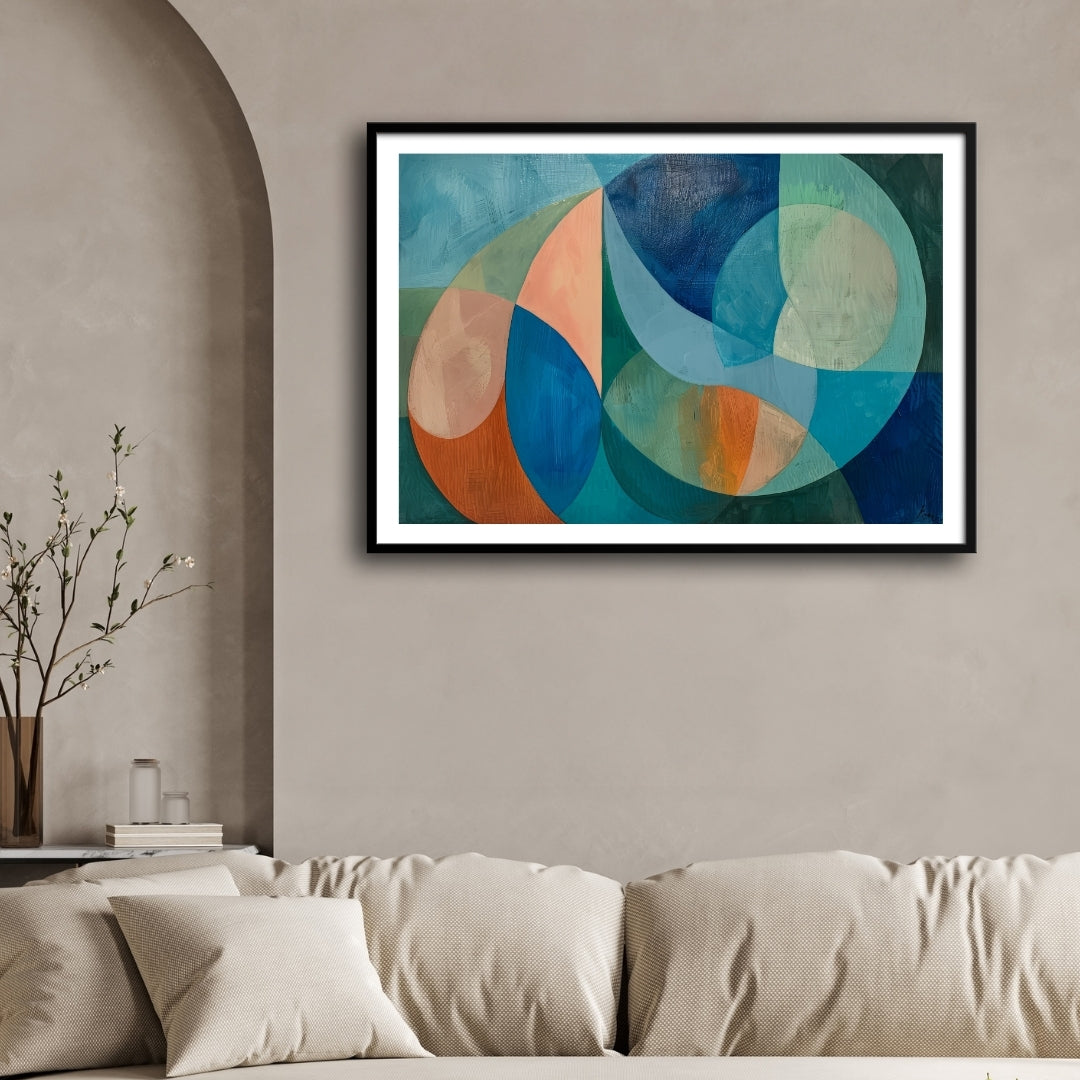 Aqua Rhythm – Modern Geometric Abstract Wall Art Print 2 : 3 Horizontal Premium Wall Art Canvas by MeriDeewar