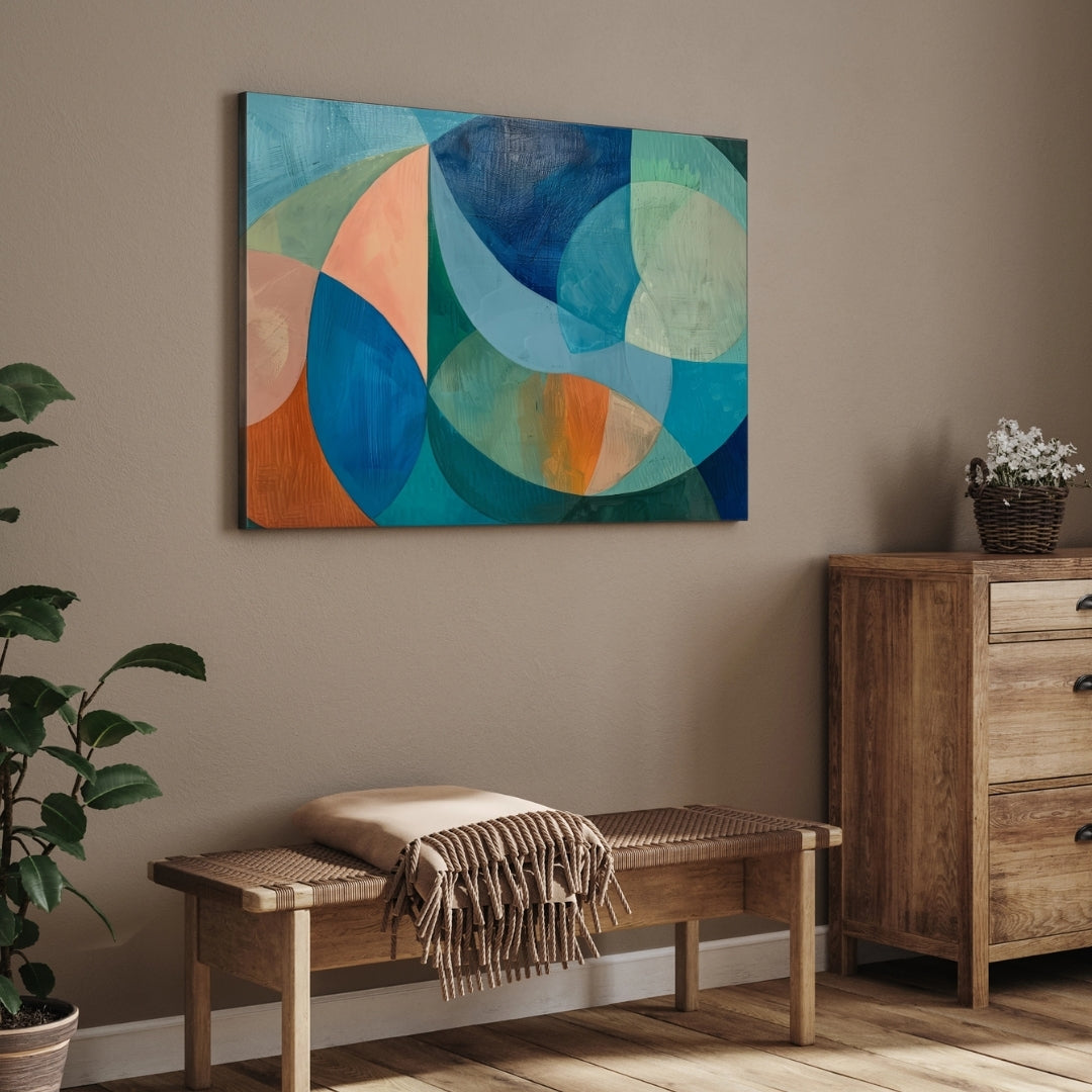 Aqua Rhythm – Modern Geometric Abstract Wall Art Print 2 : 3 Horizontal Premium Wall Art Canvas by MeriDeewar