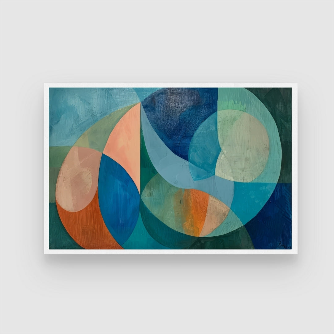 Aqua Rhythm – Modern Geometric Abstract Wall Art Print 2 : 3 Horizontal Premium Wall Art Canvas by MeriDeewar
