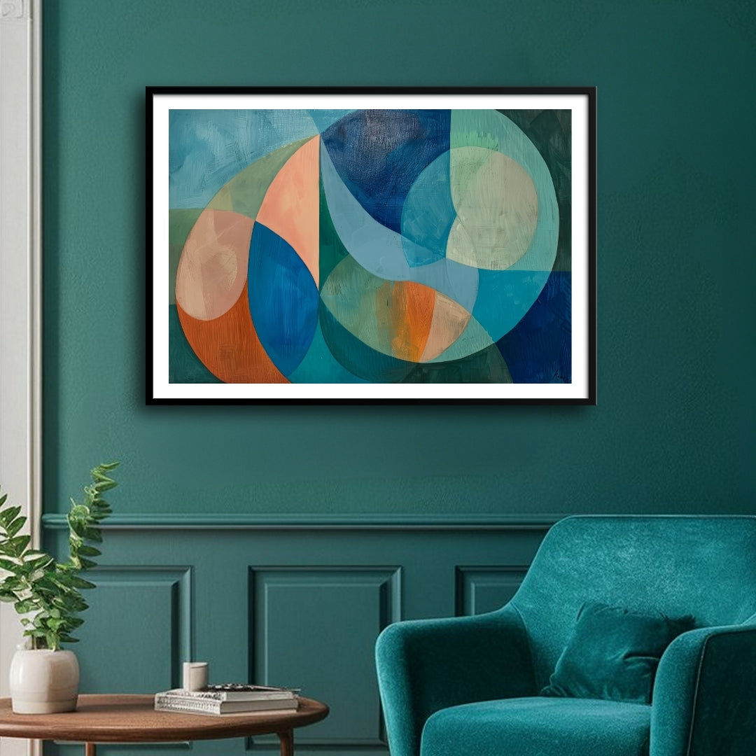 Aqua Rhythm – Modern Geometric Abstract Wall Art Print 2 : 3 Horizontal Premium Wall Art Canvas by MeriDeewar