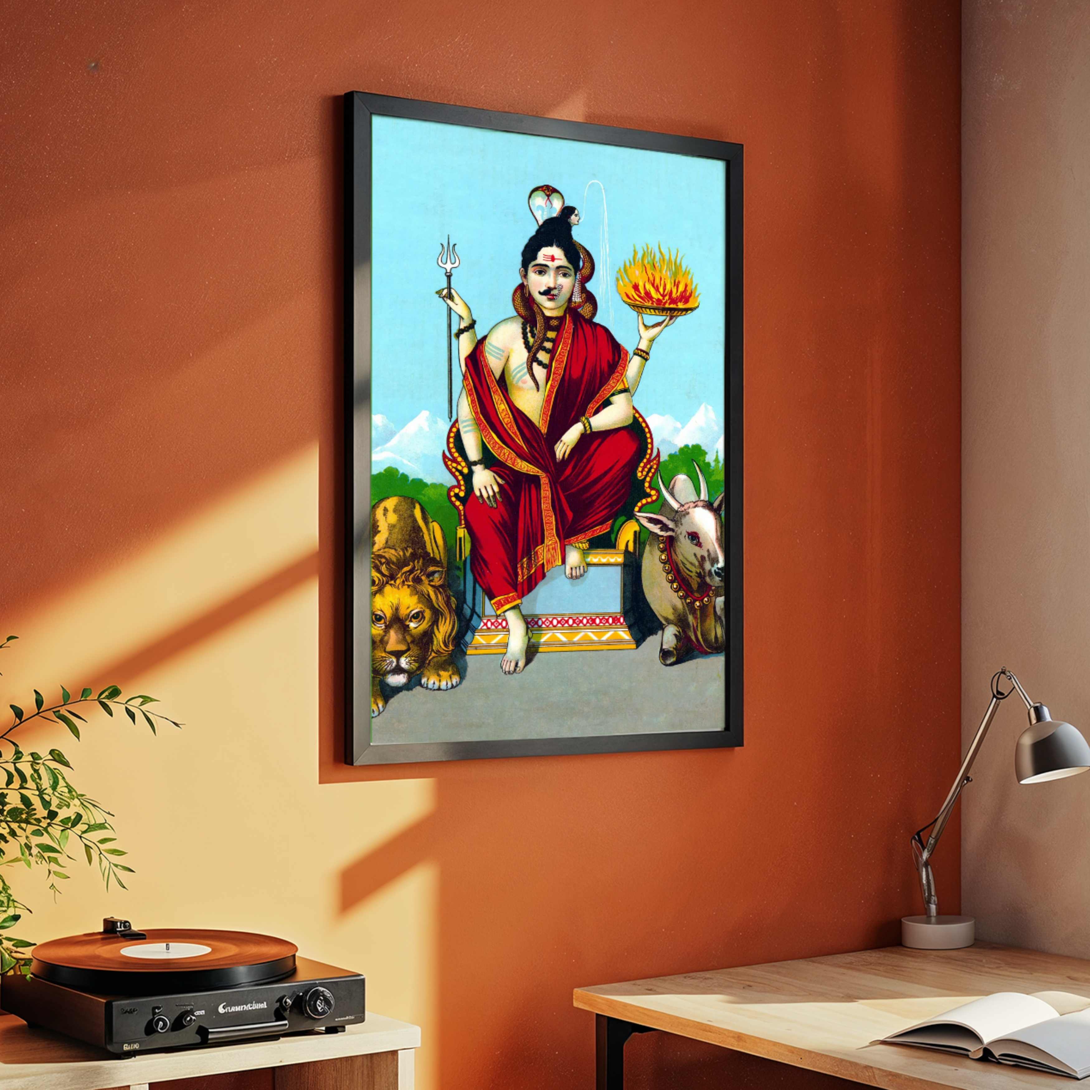 Ardhanarishvara Shiva Parvati Painting for Pooja Room | Raja Ravi Varma Spiritual Wall Art 3 : 4 Vertical Premium Wall Art Canvas by MeriDeewar