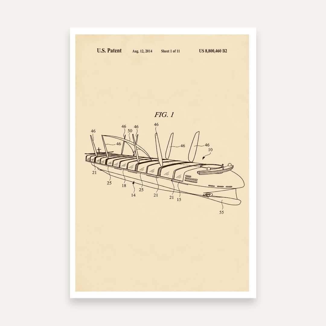 Articulated Ship Patent Print | Vertical Parchment Framed Wall Art 2 : 3 Vertical Premium Wall Art Canvas by MeriDeewar