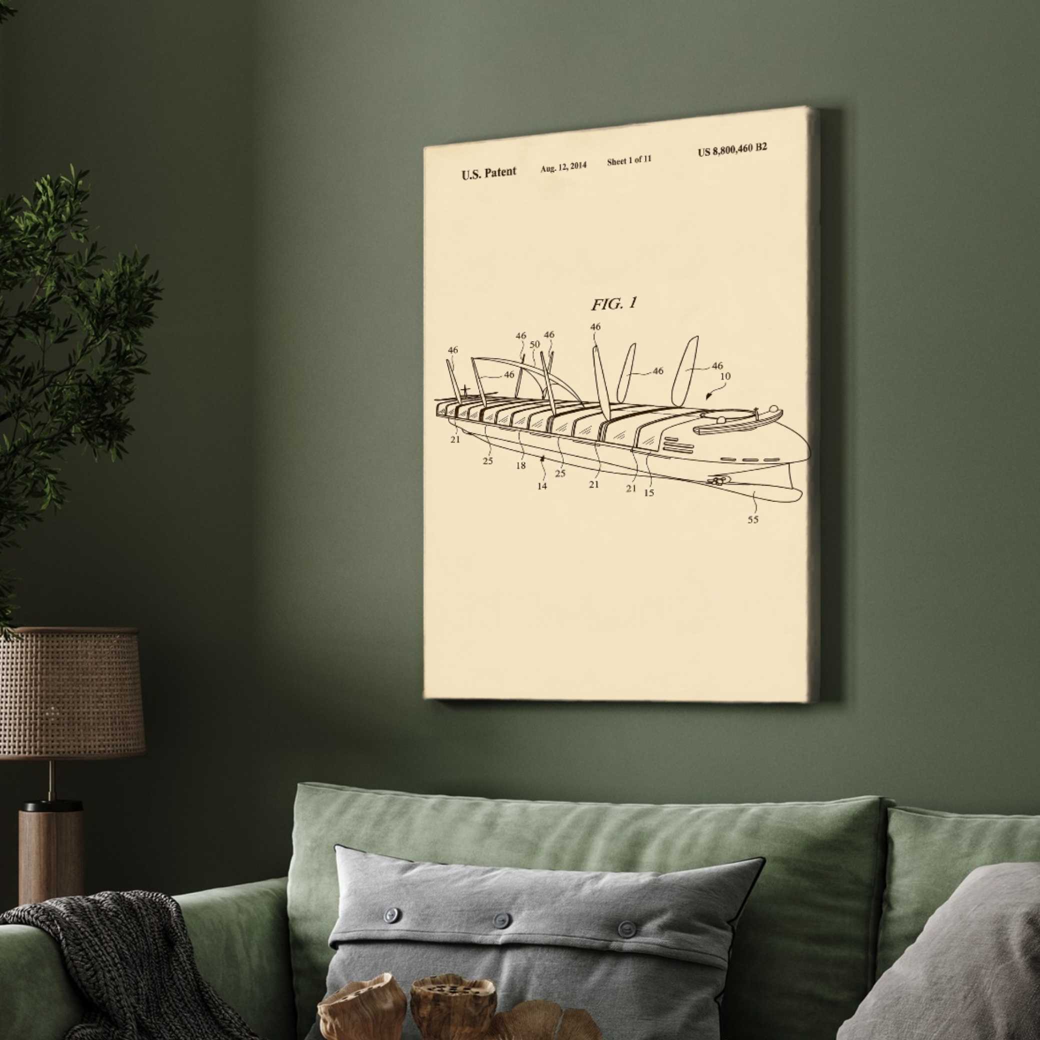 Articulated Ship Patent Print | Vertical Parchment Framed Wall Art 2 : 3 Vertical Premium Wall Art Canvas by MeriDeewar