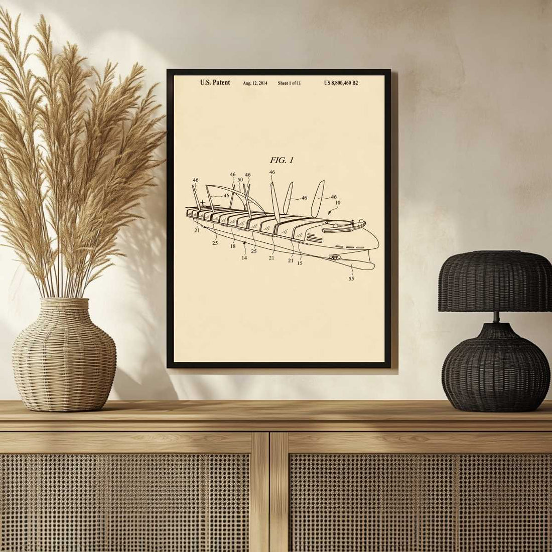 Articulated Ship Patent Print | Vertical Parchment Framed Wall Art 2 : 3 Vertical Premium Wall Art Canvas by MeriDeewar