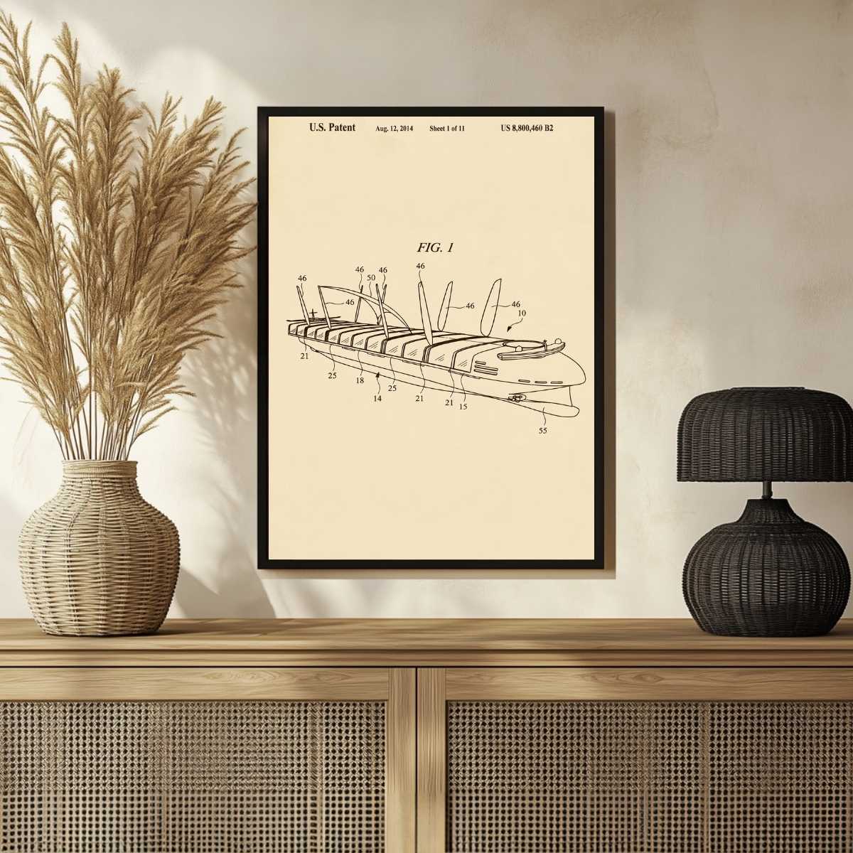 Articulated Ship Patent Print | Vertical Parchment Framed Wall Art 2 : 3 Vertical Premium Wall Art Canvas by MeriDeewar