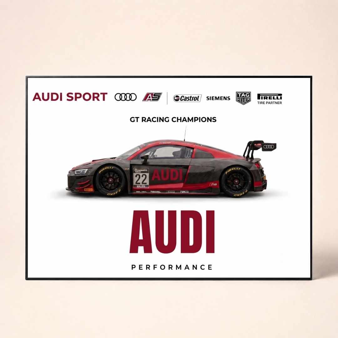 "Audi Sport GT Racing Champions" Automotive Poster | Horizontal Borderless Art Frame Poster Premium Wall Art Canvas by MeriDeewar