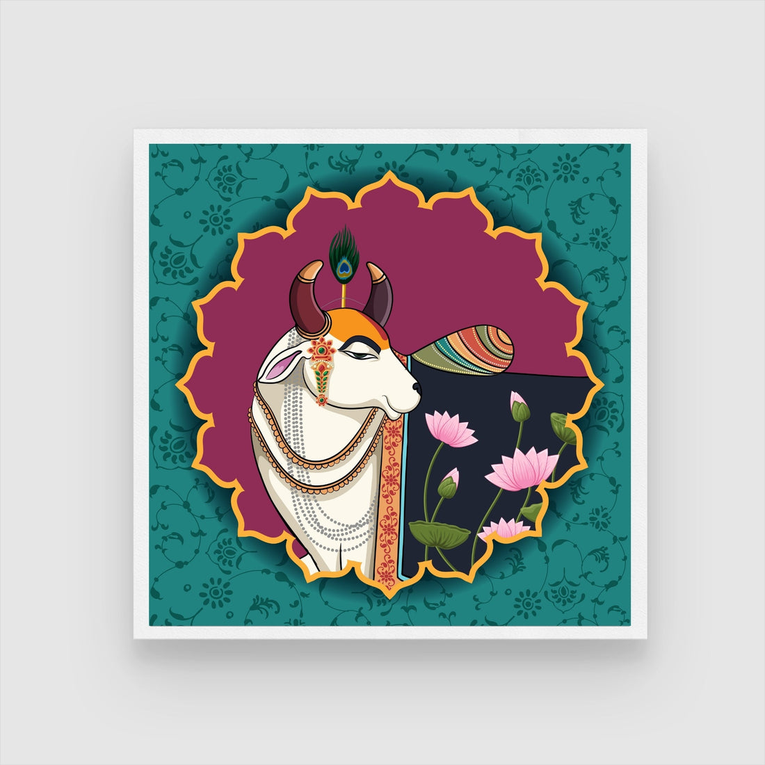 Authentic Pichwai Painting – Indian Cultural Decor on MeriDeewar 1 : 1 Square Premium Wall Art Canvas by MeriDeewar