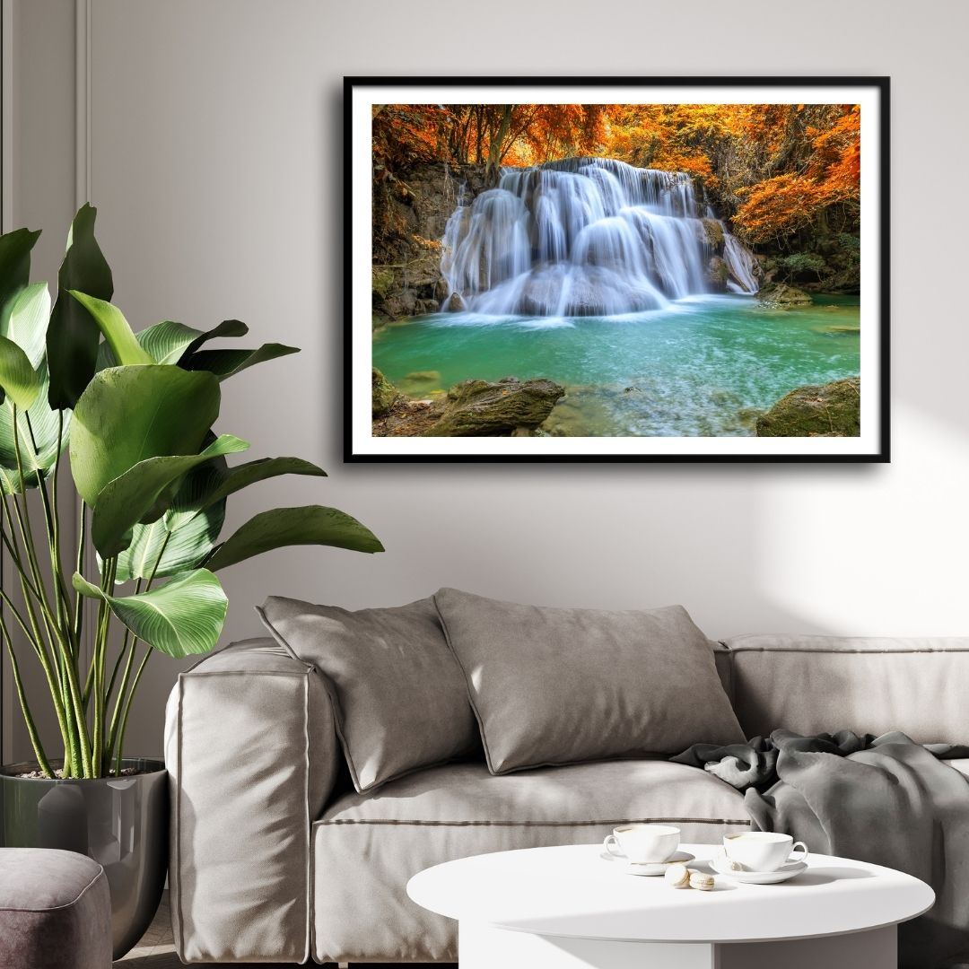 Autumn Cascade – Fall Waterfall Wall Art Canvas 2 : 3 Horizontal Premium Wall Art Canvas by MeriDeewar