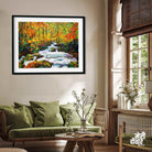 Autumn Forest Stream Scenery Painting for Living Room | Nature Wall Art | Meri Deewar 2 : 1 Horizontal Premium Wall Art Canvas by MeriDeewar