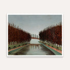 Autumn Scenery Painting for Living Room – Tree-Lined Canal Wall Art | Giclée Print 5 : 4 Horizontal Premium Wall Art Canvas by MeriDeewar
