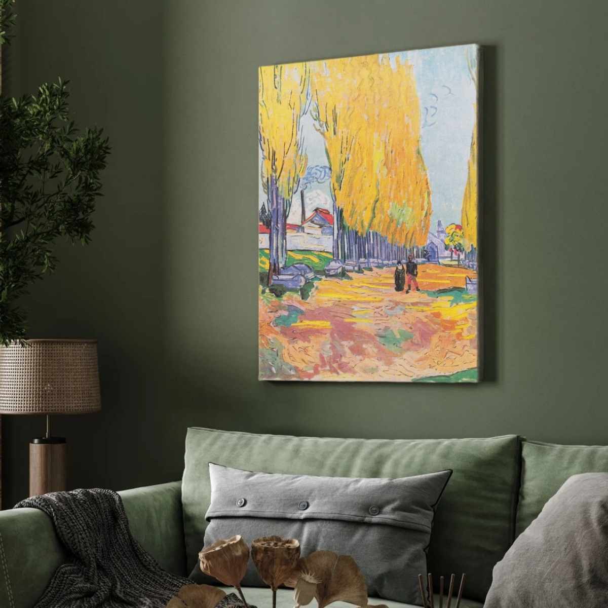 Autumn Scenery Painting for Living Room – Van Gogh Les Alyscamps | Giclée Fine Art Print 3 : 4 Vertical Premium Wall Art Canvas by MeriDeewar