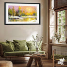 Autumn Sunrise Scenery Painting for Living Room | Big Panoramic Nature Wall Art 4 : 3 Horizontal Premium Wall Art Canvas by MeriDeewar