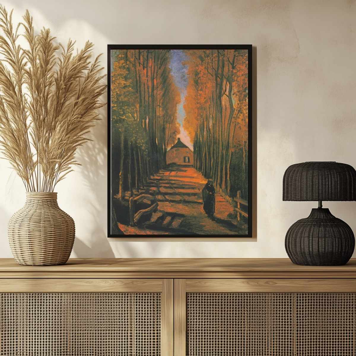 Autumn Tree Lined Path Painting for Living Room | Van Gogh Nature Wall Art | Giclée Print 2 : 3 Vertical Premium Wall Art Canvas by MeriDeewar