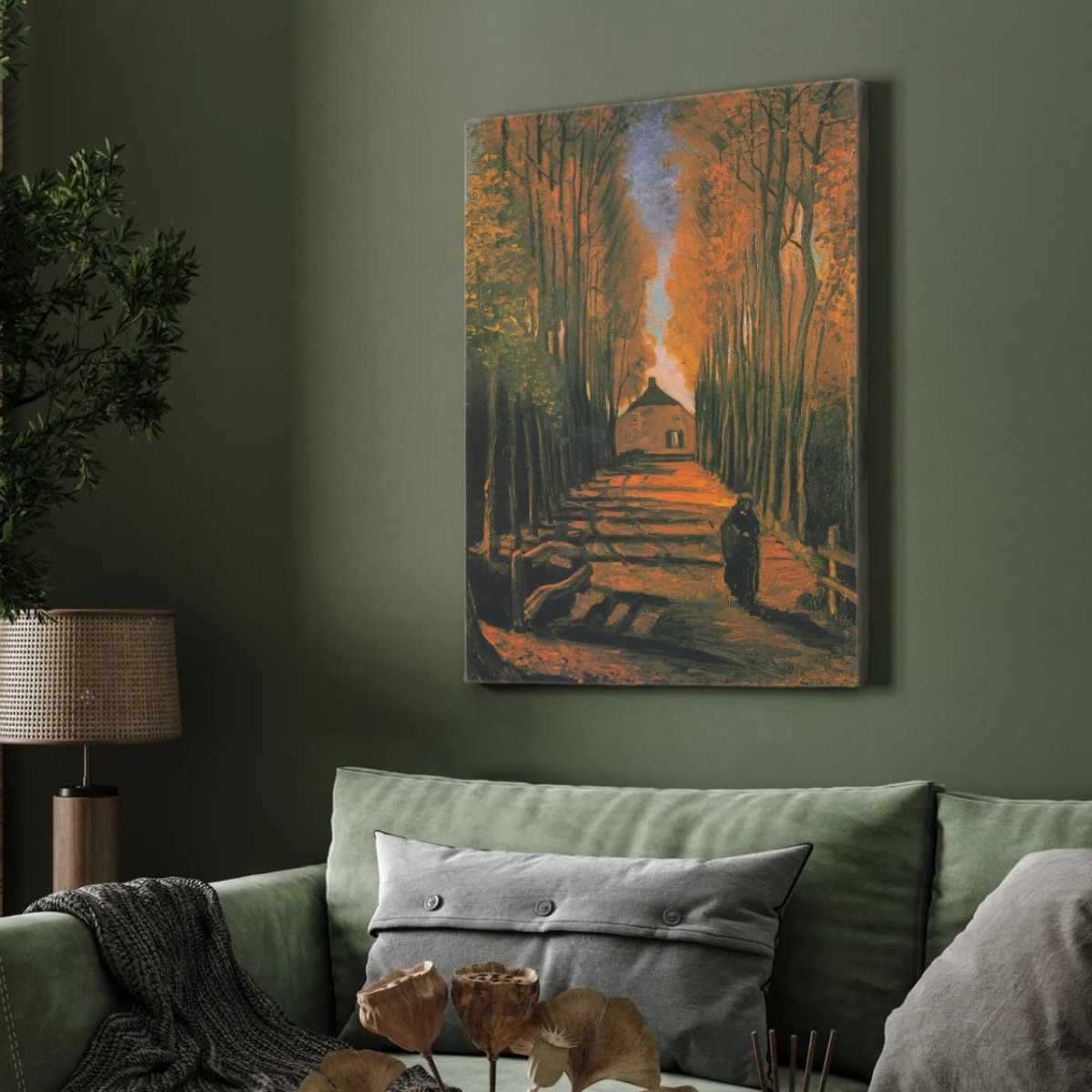 Autumn Tree Lined Path Painting for Living Room | Van Gogh Nature Wall Art | Giclée Print 2 : 3 Vertical Premium Wall Art Canvas by MeriDeewar