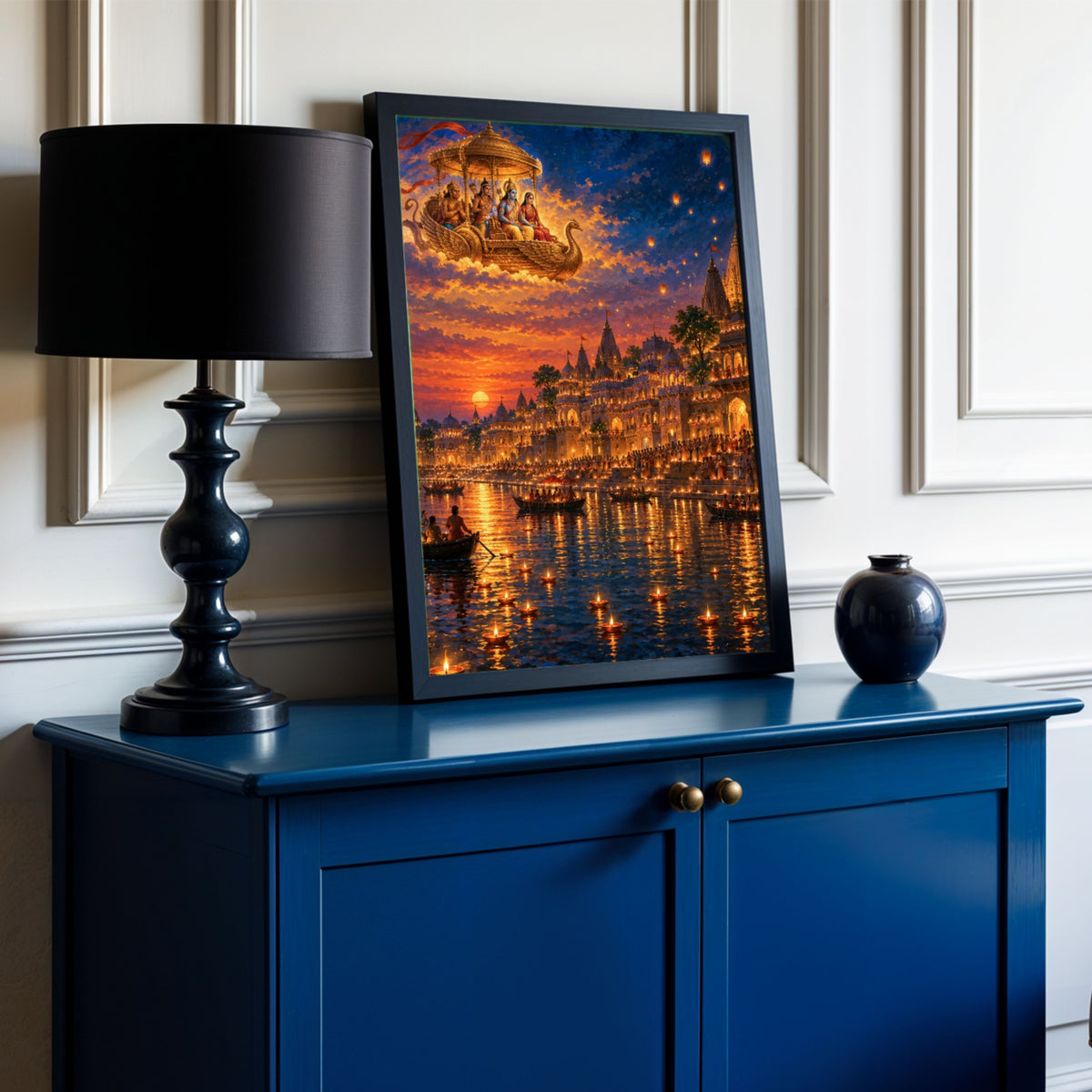Ayodhya Deepotsav | Lord Rama Homecoming Gallery Wrap Canvas Curate Black Premium Wall Art Canvas by MeriDeewar