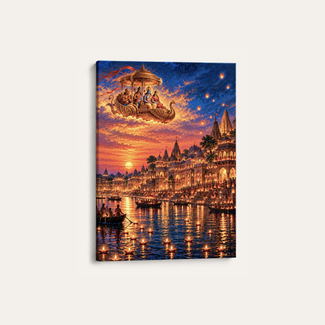 Ayodhya Deepotsav | Lord Rama Homecoming Gallery Wrap Canvas Curate Premium Wall Art Canvas by MeriDeewar