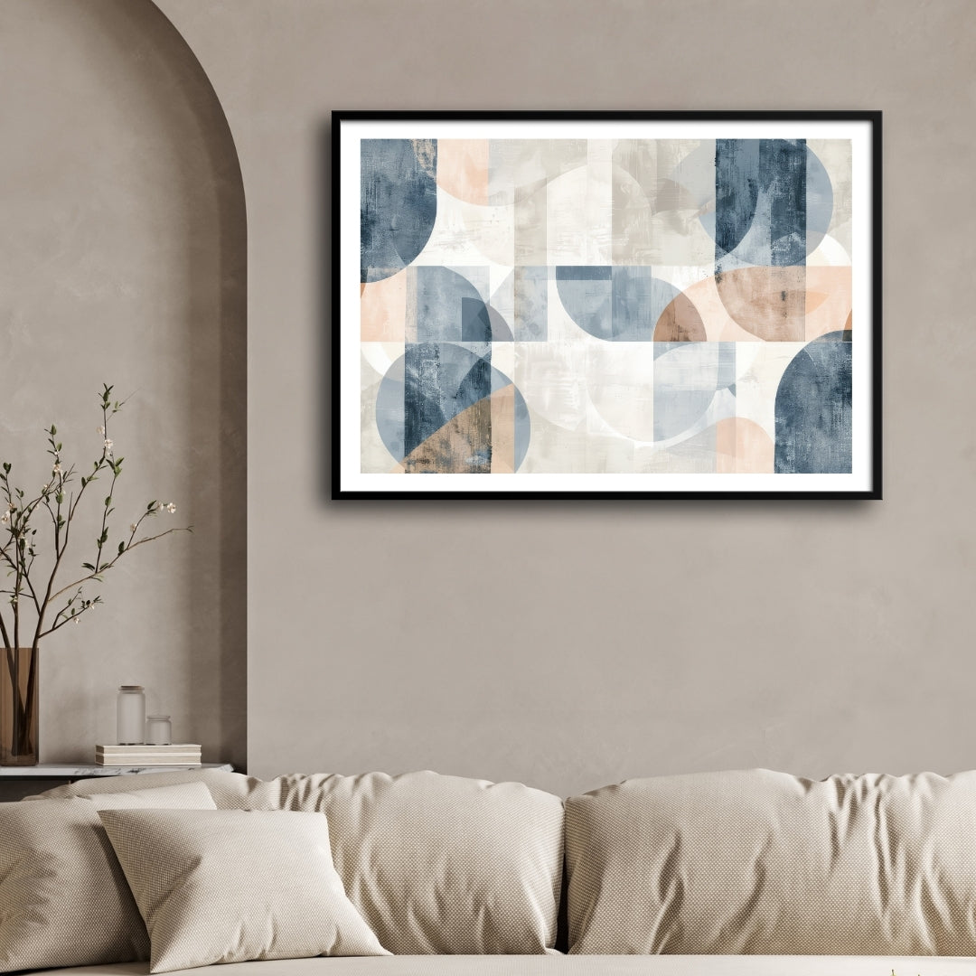 Azure Flow – Modern Mid-Century Geometric Abstract Wall Art Print 2 : 3 Horizontal Premium Wall Art Canvas by MeriDeewar