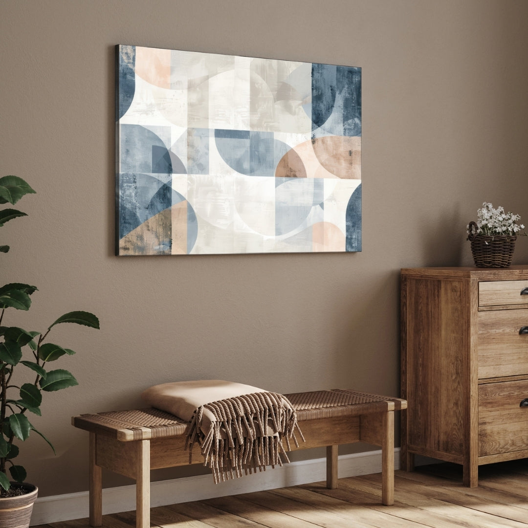 Azure Flow – Modern Mid-Century Geometric Abstract Wall Art Print 2 : 3 Horizontal Premium Wall Art Canvas by MeriDeewar